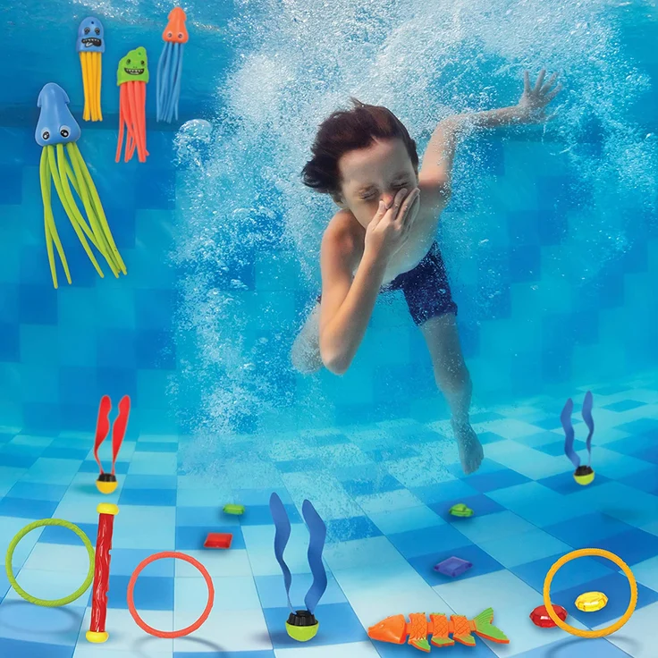 JOYIN 30 Stück Tauchen Spielzeug Unterwasser, Kinder Tauchspielzeug Set: 5 Tauchstäbe, 6 Tauchringe, 5 Piratenschätze, 4 Toypedo Banditen, 3 Algenspielzeug, 3 Fischspielzeug, 4 Krake – Bild 2