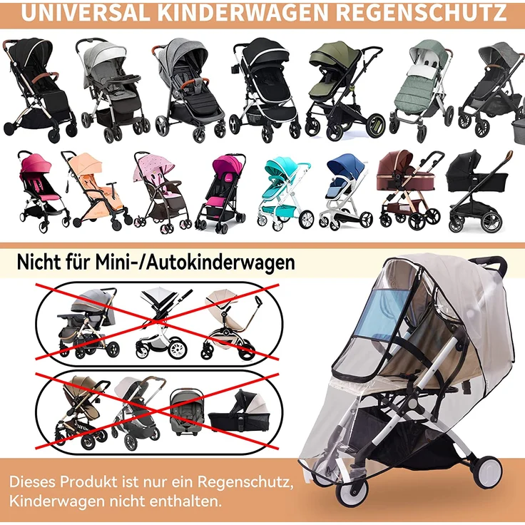bemece Universal Regenschutz für Kinderwagen, Regenverdeck für buggy, Bequemes Zugangsfenster, Gute Luftzirkulation, Schadstofffrei – Bild 7
