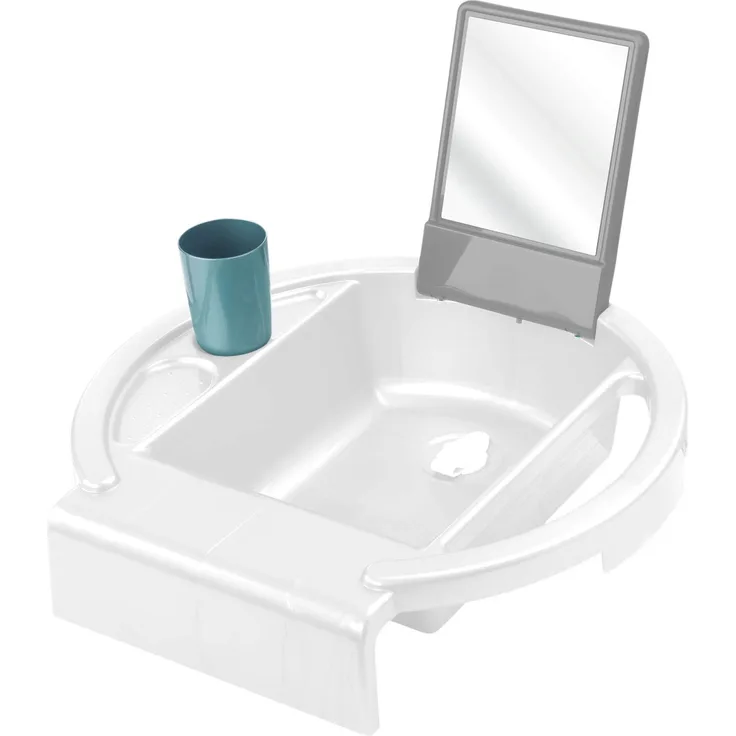 Rotho Babydesign Kinderwaschbecken Kiddy Wash, Zum Anbringen am Badewannenrand, 38,7 x 38,2 x 10 cm, Weiß, 20034 0314 01