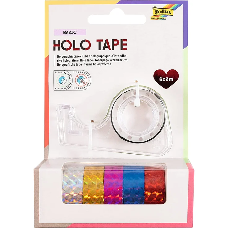 folia 306 - Holographischer Selbstklebefilm, 6 Rollen farbig sortiert 12 mm x 2 m – Bild 2