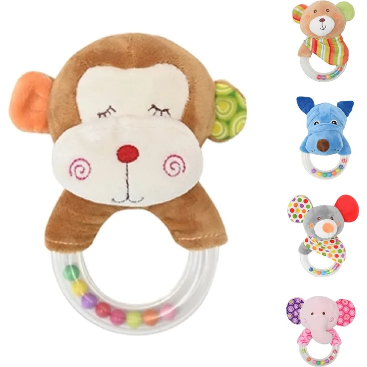 Lorelli Baby Rassel Plüschtier 13 cm Rasselring Greifling Kuscheltier Faltenzone braun