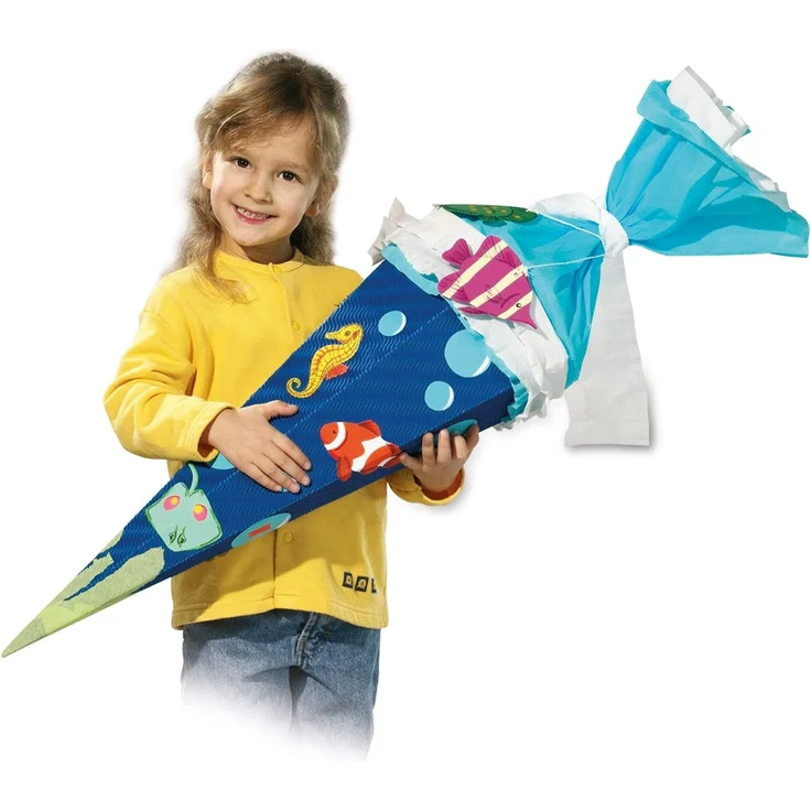 folia 92014 - Schultüten Rohlinge, aus 3D Wellpappe, gelb, 5 Tüten, Höhe 68 cm, Durchmesser 20 cm - zur Erstellung einer individuellen selbst gebastelten Zuckertüte – Bild 4