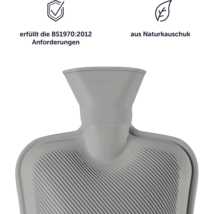 Blumtal Premium Wärmflasche mit Bezug in Kunstfelloptik - Wärmeflasche mit Kuschelweichem Fellbezug zur Schmerzlinderung, Auslaufsichere Bettflasche aus Naturkautschuk für Kinder und Erwachsene, Grau – Bild 4