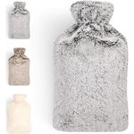 Blumtal Premium Wärmflasche mit Bezug in Kunstfelloptik - Wärmeflasche mit Kuschelweichem Fellbezug zur Schmerzlinderung, Auslaufsichere Bettflasche aus Naturkautschuk für Kinder und Erwachsene, Grau