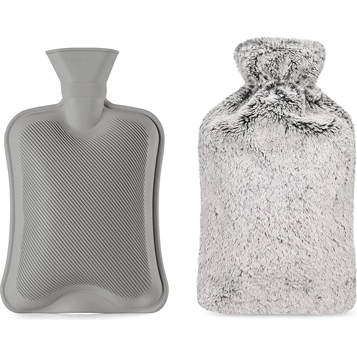 Blumtal Premium Wärmflasche mit Bezug in Kunstfelloptik - Wärmeflasche mit Kuschelweichem Fellbezug zur Schmerzlinderung, Auslaufsichere Bettflasche aus Naturkautschuk für Kinder und Erwachsene, Grau – Bild 6