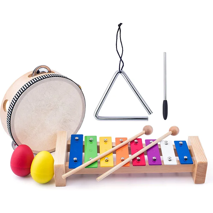 Woodyland 102191893-Set (Tambourine, Xylophone Dreieck mit Maraca Eier).