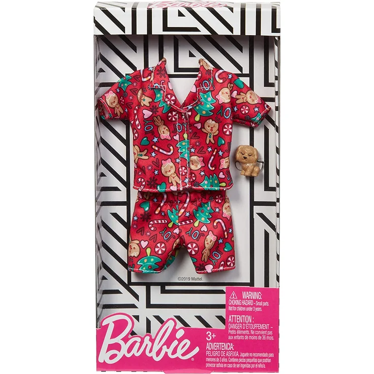 Barbie Mattel Weihnachten GGG49 - Holiday Fashion Gingerbread, Schlafanzug im Lebkuchenprint und Hündchen - Mode, Kleid, Kleidung – Bild 2