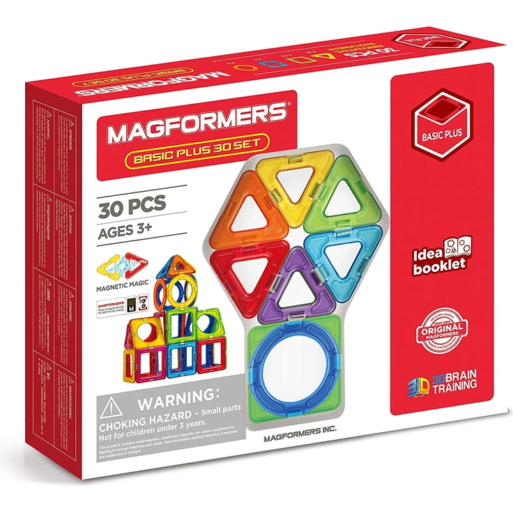 MAGFORMERS 715015 Basic 30 Magnetic Construction Set with Circle Pieces Basisset Plus, 30dlg, Blue, Red, Orange, Green, Purple – Bild 1