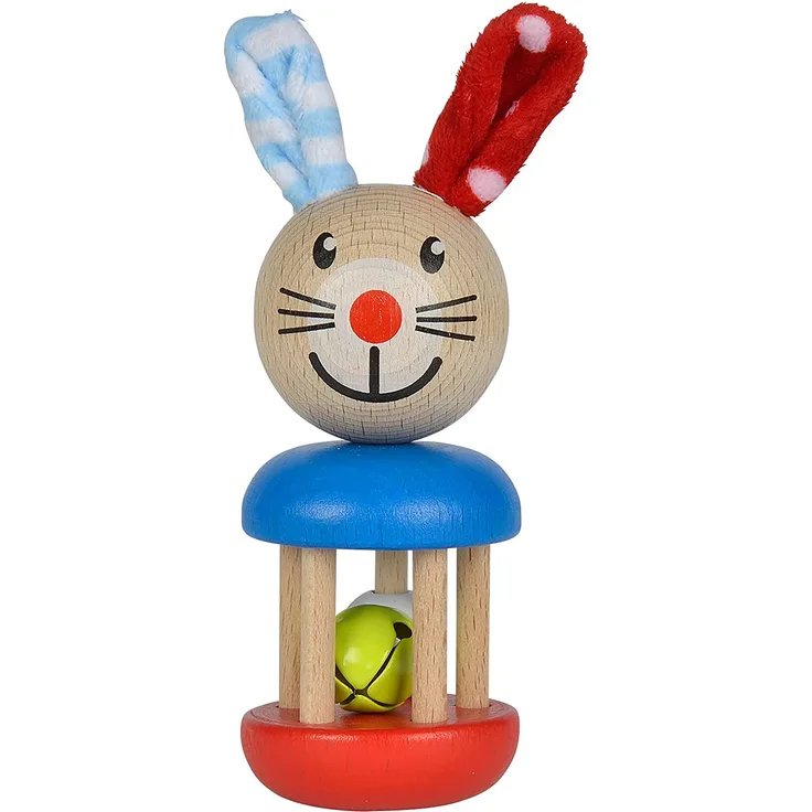 Eichhorn 100017013 - Baby Rassel mit Hasenmotiv, 5x13,5cm, FSC 100% Zertifiziertes Buchenholz, Made in Germany