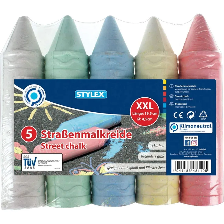 Stylex Straßenkreide, XXL, 5 Stangen, 5 Farben