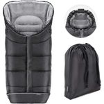 Zamboo Winter-Fußsack für Kinderwagen, Sportwagen & Buggy mit Anti-Rutschschutz, weicher Deluxe-Thermo-Fleece, Mumien-Kapuze, Reflektorstreifen & Tasche - Schwarz Grau