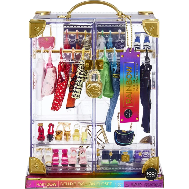 MGA Entertainment 'Rainbow High Deluxe Fashion Closet', tragbarer transparenter Acryl-Spielzeugschrank mit 31 Modeteile, 41,8 x 35,2 x 26,5 cm, ab 6 Jahren - Preisvergleich – Bild 1