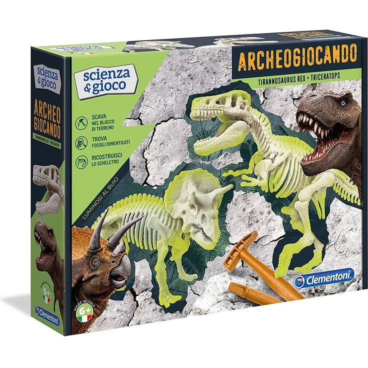 Clementoni Focus Archeogiocando T-Rex und Triceratops, Mehrfarbig – Bild 1