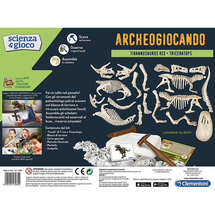 Clementoni Focus Archeogiocando T-Rex und Triceratops, Mehrfarbig – Bild 3