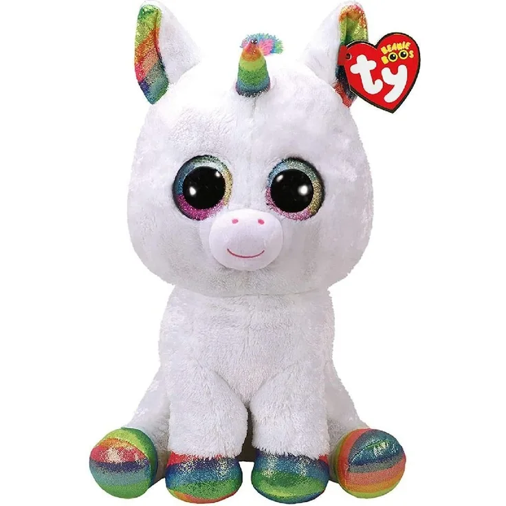 TY Unicorn 36859 Pixy, Einhorn Weiß/Bunt 42cm, mit Glitzeraugen, Beanie Boo's