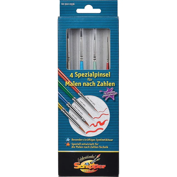 Schipper 605020536 Malen nach Zahlen, 4 Spezialpinsel aus Synthetikhaar, für große und kleine Flächen, geeignet für jedes Gemälde