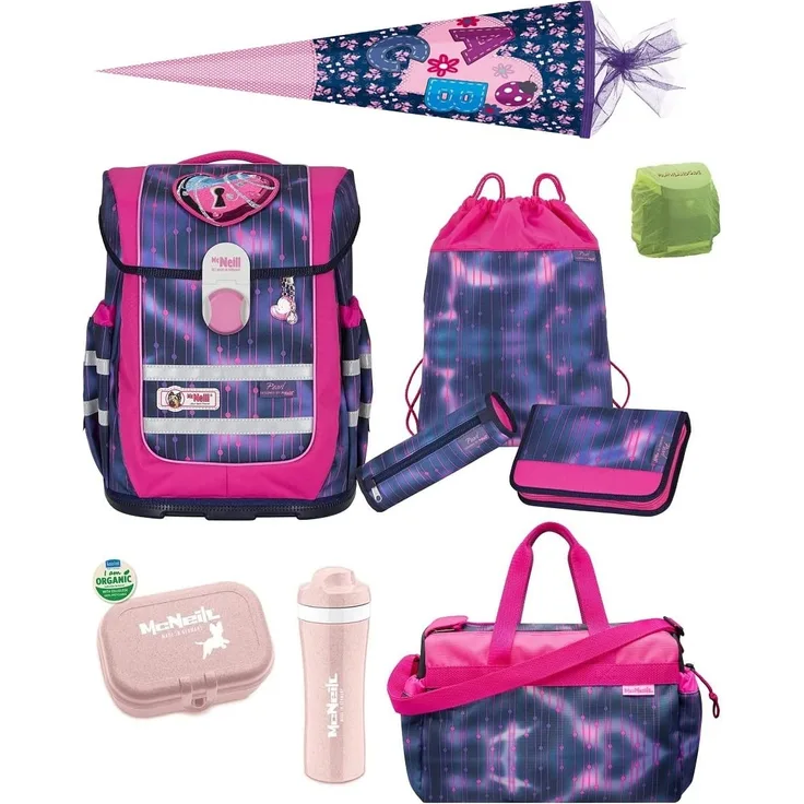 McNeill Schulranzen Mädchen 1. Klasse 10-tlg. Set Ergo Complete PEARL mit Sporttasche und Schultüte 85cm