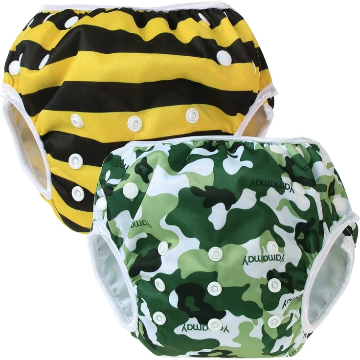 Teamoy 2-teilig Baby Schwimmhose Badewindelhose Badehose (Camouflage+ Bees) – Bild 1