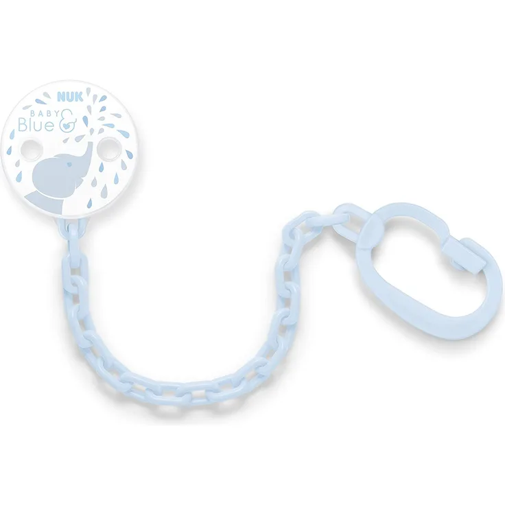 NUK 10256457 Baby Blue Schnullerkette, mit Clip, zur Befestigung von Schnullern mit Ring, 1 Stück, hellblau