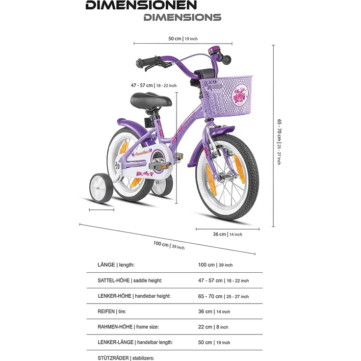 PROMETHEUS BICYCLES® Kinderfahrrad 14'' ab 3 Jahre mit Stützräder in Violett & Weiß – Bild 3