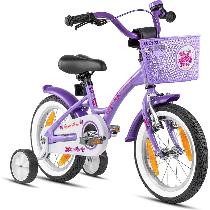 PROMETHEUS BICYCLES® Kinderfahrrad 14'' ab 3 Jahre mit Stützräder in Violett & Weiß – Bild 1
