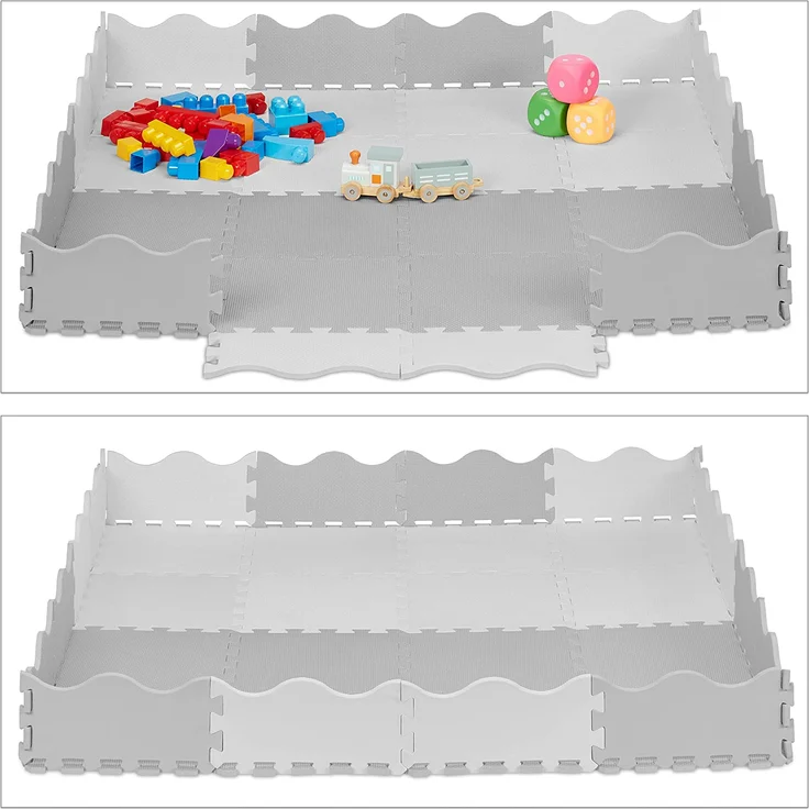 Relaxdays Puzzlematte 36-teilig, EVA Schaumstoff, schadstofffrei, 1,4 m², Spielmatte mit Rand, Kinder Matte, grau/weiß – Bild 6