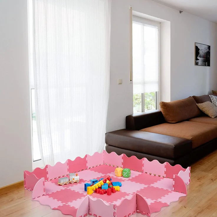 Relaxdays Puzzlematte 36-teilig, EVA Schaumstoff, schadstofffrei, 1,4 m², Spielmatte mit Rand, Kinder Matte, grau/weiß – Bild 3