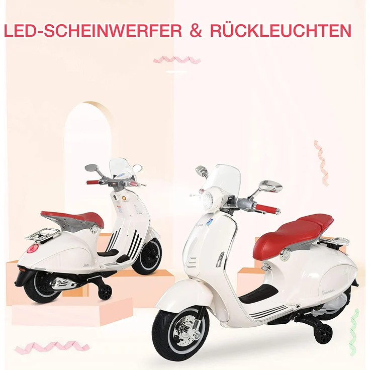 Elektrisches Kindermotorrad als Vespa (Farbe: weiß) – Bild 4