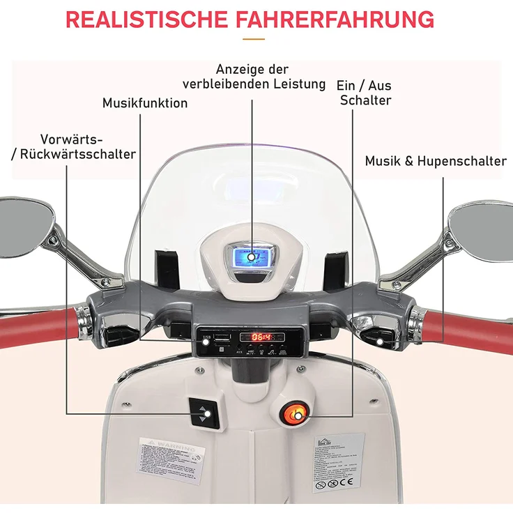 Elektrisches Kindermotorrad als Vespa (Farbe: weiß) – Bild 7