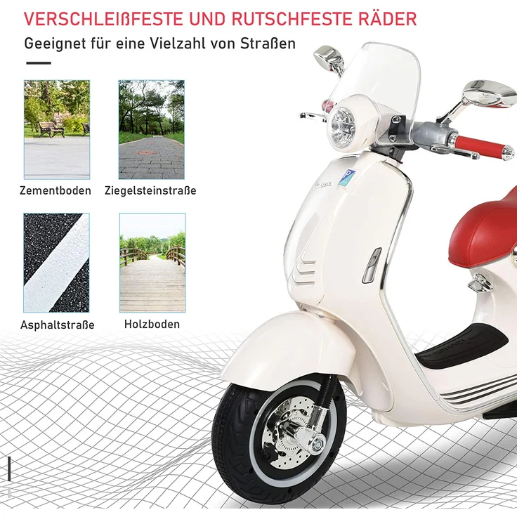 Elektrisches Kindermotorrad als Vespa (Farbe: weiß) – Bild 6