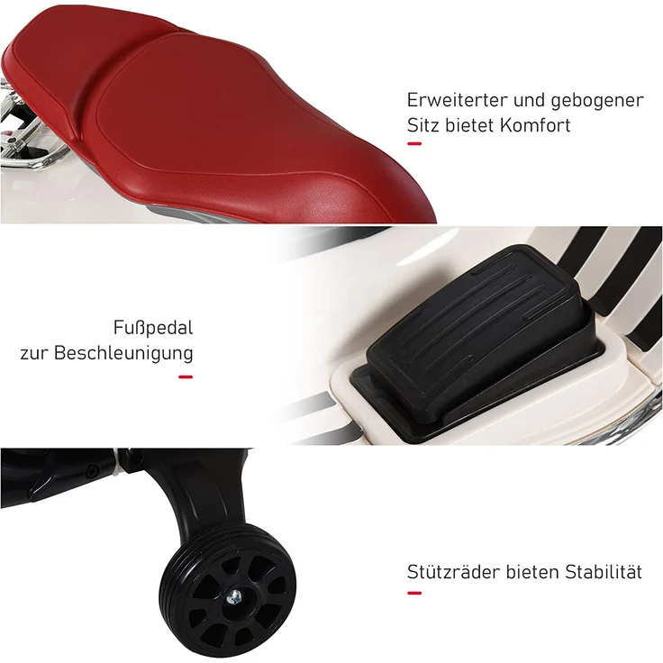 Elektrisches Kindermotorrad als Vespa (Farbe: weiß) – Bild 5