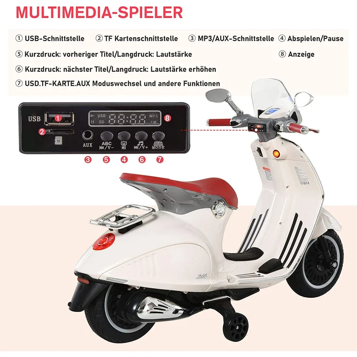Elektrisches Kindermotorrad als Vespa (Farbe: weiß) – Bild 8
