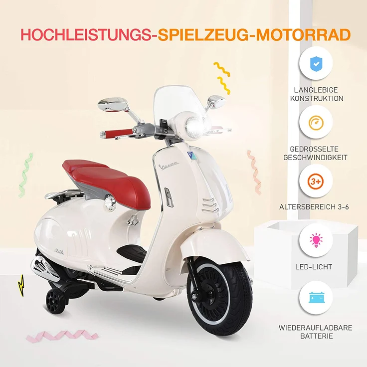 Elektrisches Kindermotorrad als Vespa (Farbe: weiß) – Bild 9