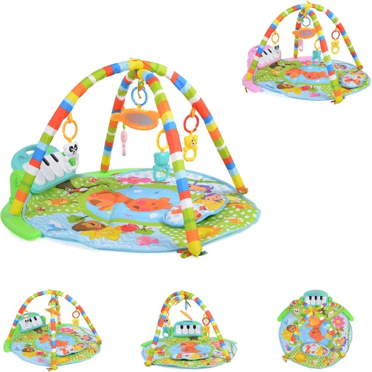 Moni Spielbogen Piano 696-R, Krabbeldecke, Musiktasten, Spiegel, Spielcenter blau