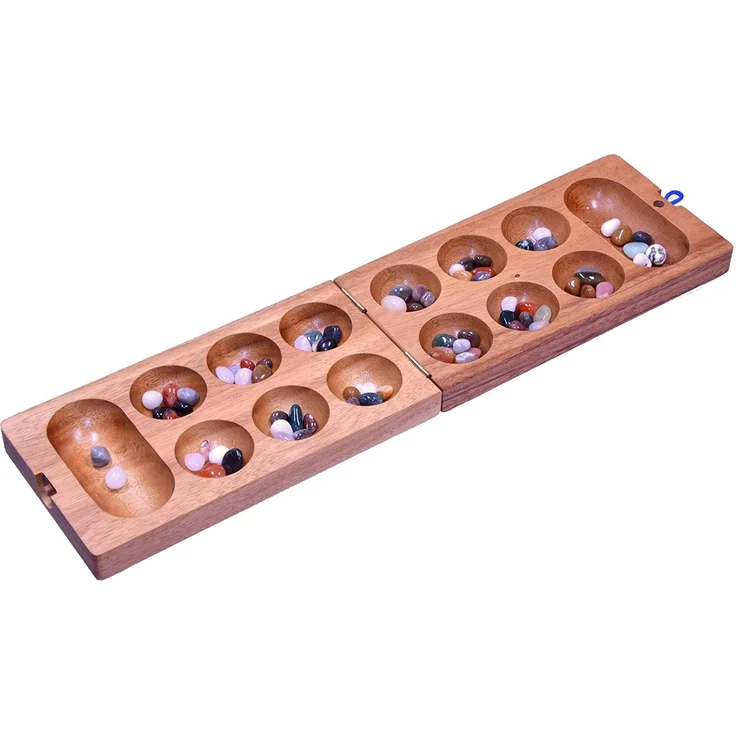 Kalaha Spiel für 2 Spieler - Spielfeld 14 x 49 cm - Hus - Bao - mit Edelsteinen – Bild 1