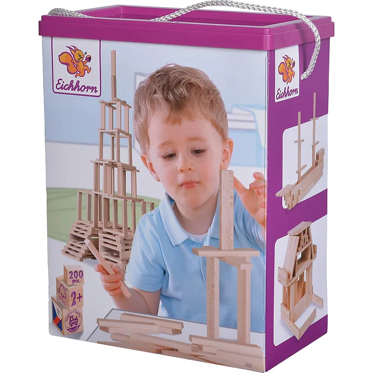 Eichhorn Holzbaukasten, Holzsteine inkl. Vorlagen, Buchenholz 200 teilig