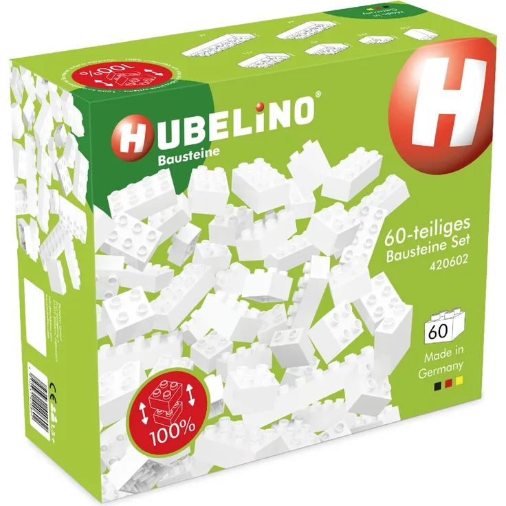 Hubelino 60-teiliges weißes Bausteine Set - Kugelbahn Erweiterung 420602