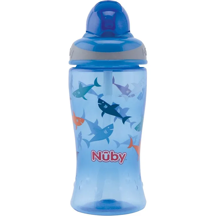 Nûby - Flip-It Trinkhalmbecher für Kinder - Trinkflasche mit Strohalm Kleinkinder - BPA-frei - Blau - 360ml - 12+ Monate