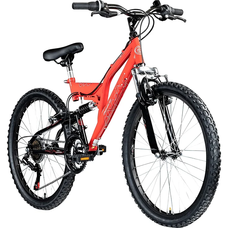 Galano FS180 Jugendfahrrad 24 Zoll Mountainbike 130 - 145 cm 21 Gänge Mädchen Jungen Fahrrad ab 8 Jahre MTB Fully Jugendrad V-Brakes rot, 37 cm – Bild 1