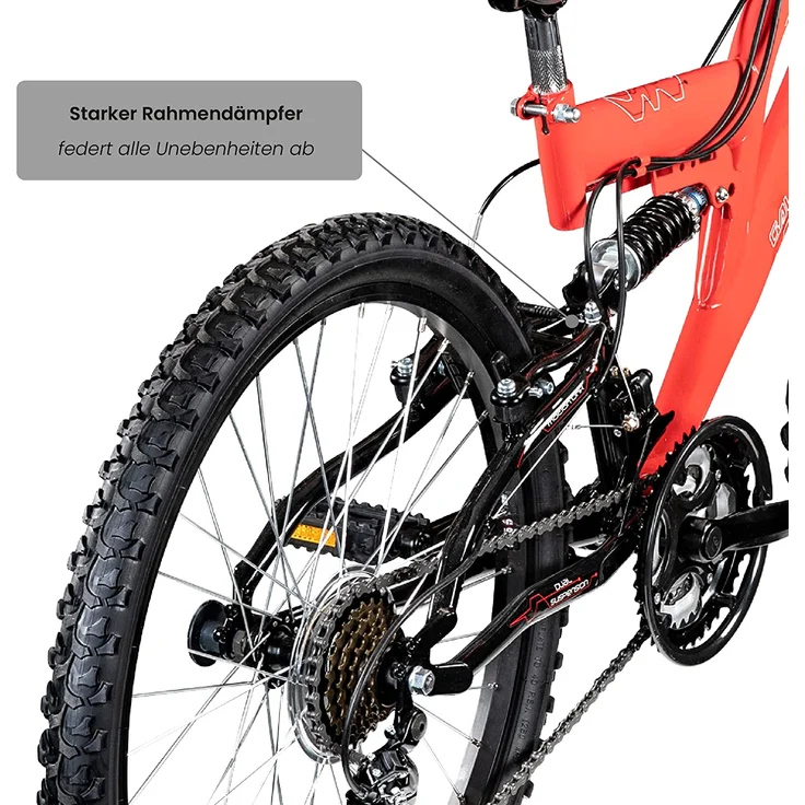 Galano FS180 Jugendfahrrad 24 Zoll Mountainbike 130 - 145 cm 21 Gänge Mädchen Jungen Fahrrad ab 8 Jahre MTB Fully Jugendrad V-Brakes rot, 37 cm – Bild 5