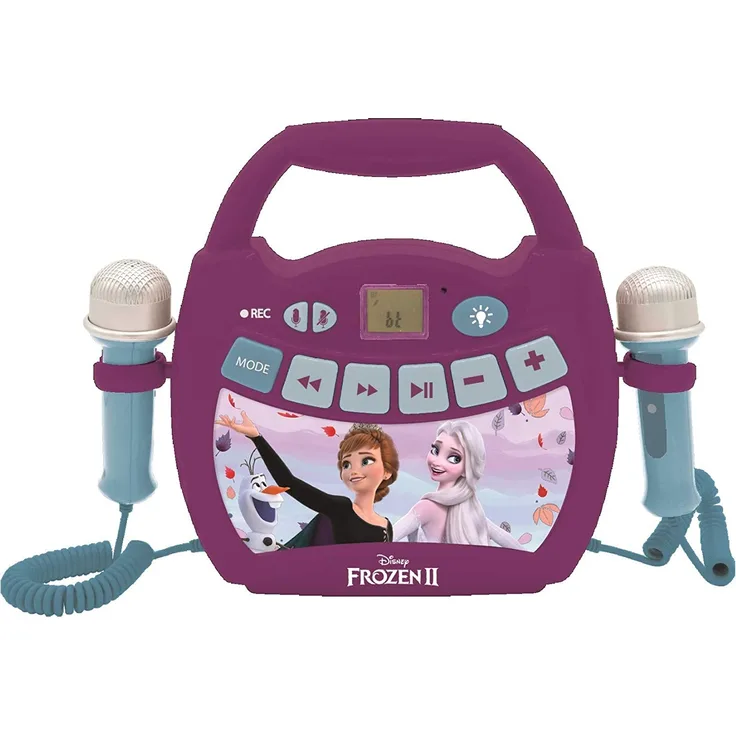Lexibook MP320FZZ Disney Die Eiskönigin 2-Tragbarer digitaler Karaoke-Player für Kinder-Mikrofone, Lichteffekte, Bluetooth, Aufnahme-und Sprachwechslerfunktionen, wiederaufladbarer Akku, Lila