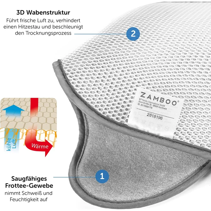 Zamboo Komfort Sitzauflage für Babyschale & Reboarder (passend für Maxi-Cosi, Cybex, Römer) - Atmungsaktive Sommer Sitzeinlage gegen Schwitzen, schont den Kindersitz Bezug - Grau – Bild 3