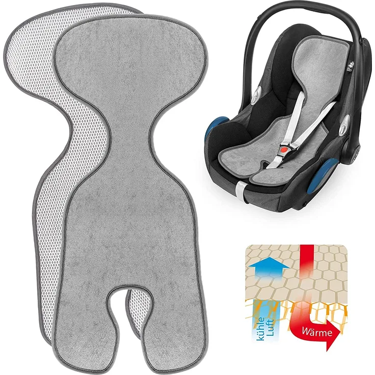 Zamboo Komfort Sitzauflage für Babyschale & Reboarder (passend für Maxi-Cosi, Cybex, Römer) - Atmungsaktive Sommer Sitzeinlage gegen Schwitzen, schont den Kindersitz Bezug - Grau
