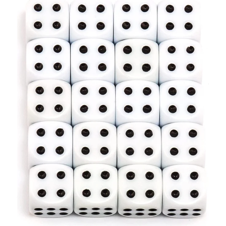 20 hochqualitative Würfel von Waldfelsen® Standardgröße 16 mm Acrylwürfel Knobel Spielwürfel Dice 6-seitig sechsseitig Spielzubehör Set mit Stoffbeutel (Weiß, 20 Stück) – Bild 5