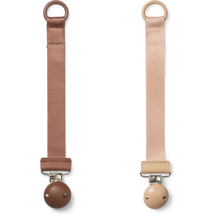 Elodie Details Schnullerkette 2er Pack, aus Stoff und Holz Clip, Universal Silikonring, Passend für Alle Schnuller, Skandinavisches Design - Burned Clay/Blushing Pink, Rosa