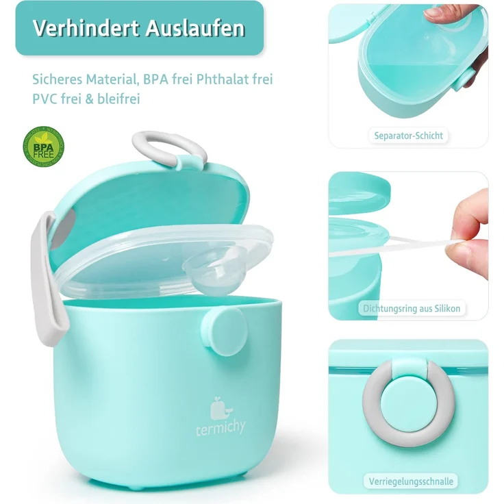Milchpulver Portionierer, Termichy Milchpulver-Spender, 250g luftdichter tragbarer Milchpulver-Behälter für Reisen, mit Schaber und Löffel (Blau,1 Stück) – Bild 3