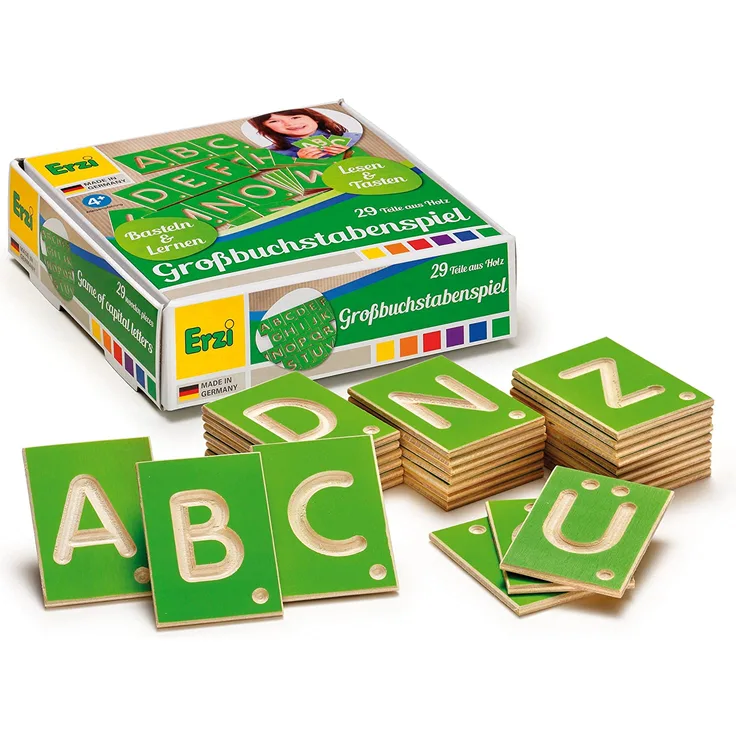 Erzi 42012 Lernspiel Großbuchstaben aus Holz, Lernmaterial, Kreativität