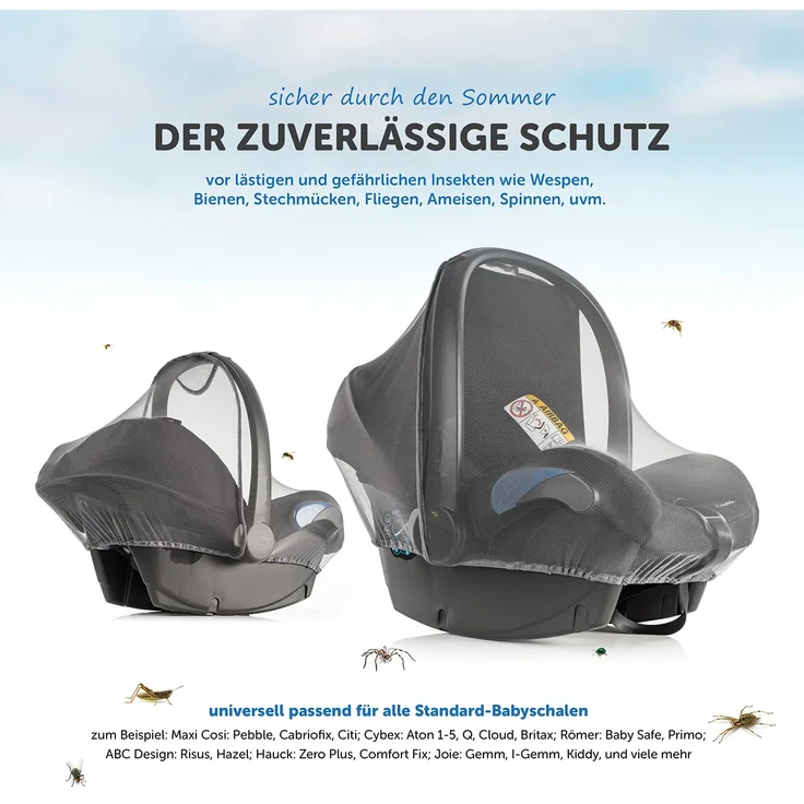 Zamboo Insektenschutz für Babyschale - Mückennetz für Baby Autositze (z. B. Maxi-Cosi, Cybex, Römer) - feinmaschiges Moskitonetz mit Gummizug und Trageöffnung - Grau – Bild 3