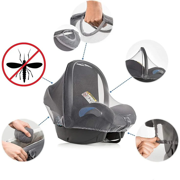 Zamboo Insektenschutz für Babyschale - Mückennetz für Baby Autositze (z. B. Maxi-Cosi, Cybex, Römer) - feinmaschiges Moskitonetz mit Gummizug und Trageöffnung - Grau – Bild 2