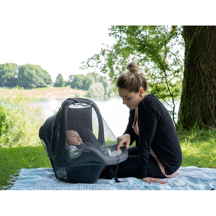 Zamboo Insektenschutz für Babyschale - Mückennetz für Baby Autositze (z. B. Maxi-Cosi, Cybex, Römer) - feinmaschiges Moskitonetz mit Gummizug und Trageöffnung - Grau – Bild 7